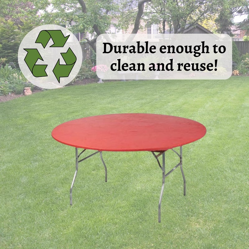 Kwik-Covers أغطية طاولات بلاستيكية مستديرة مقاس 72 بوصة من كويك-كفرز، مجموعة من 5 (أحمر) - Image 5